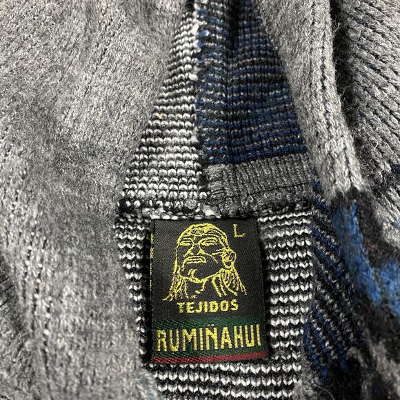 Tejidos Ruminahui Hoodie Mens L Gray Full Zip Knit Eagle Dreamcatcher Blue - Picture 2 of 8